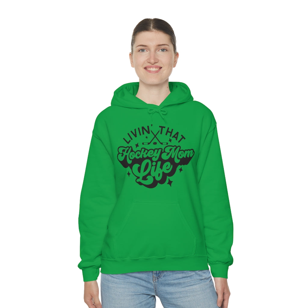 Living The Hockey Mom Life Hockey Mom Gifts: Retro Vintage Lettering Unisex Heavy Blend Hooded Sweatshirt