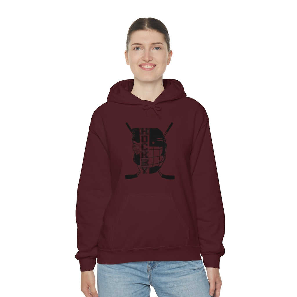 Hockey Player Gifts: Ice Skates Stick & Helmet, Retro Vintage Unisex Heavy Blend Hooded Sweatshirt