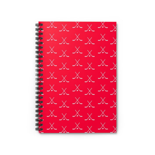 Hockey Lover Ruled Line Paper Spiral Notebook - Hockey Player, Team Mom, Red and White Graphic Hockey Gifts for Kids, Moms