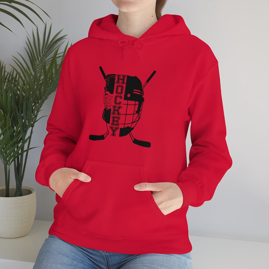 Hockey Player Gifts: Ice Skates Stick & Helmet, Retro Vintage Unisex Heavy Blend Hooded Sweatshirt