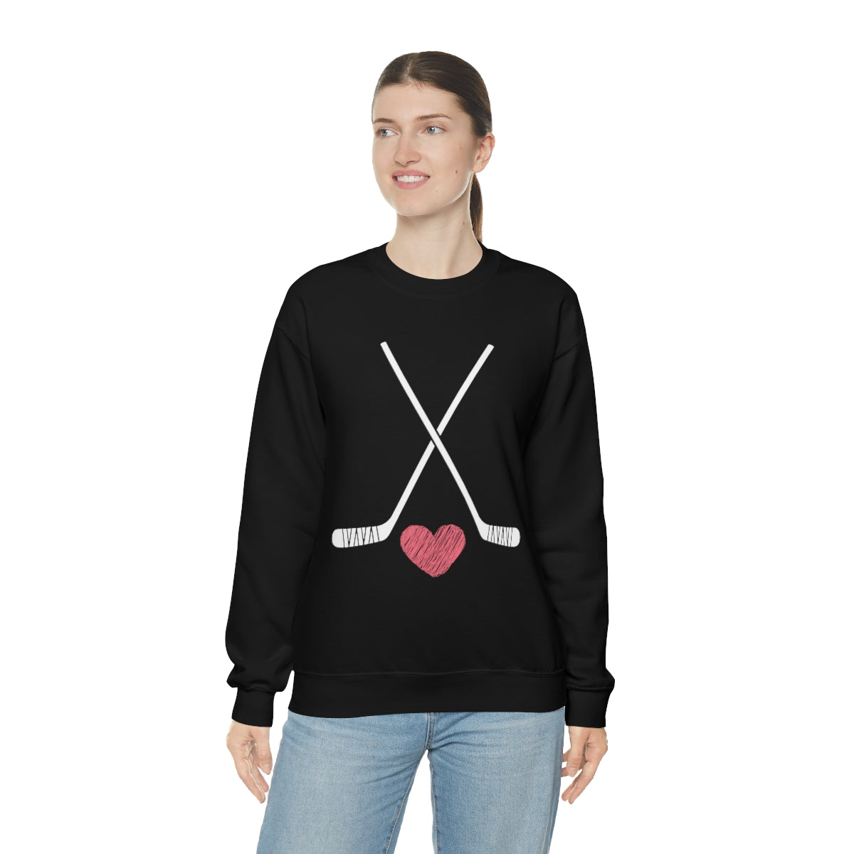 Hockey Stick Sweatshirt Heart Hockey Puck | Hockey Mom Shirt | Hockey Sweatshirt | Hockey Gifts | Sweaters for Women | Hockey Art