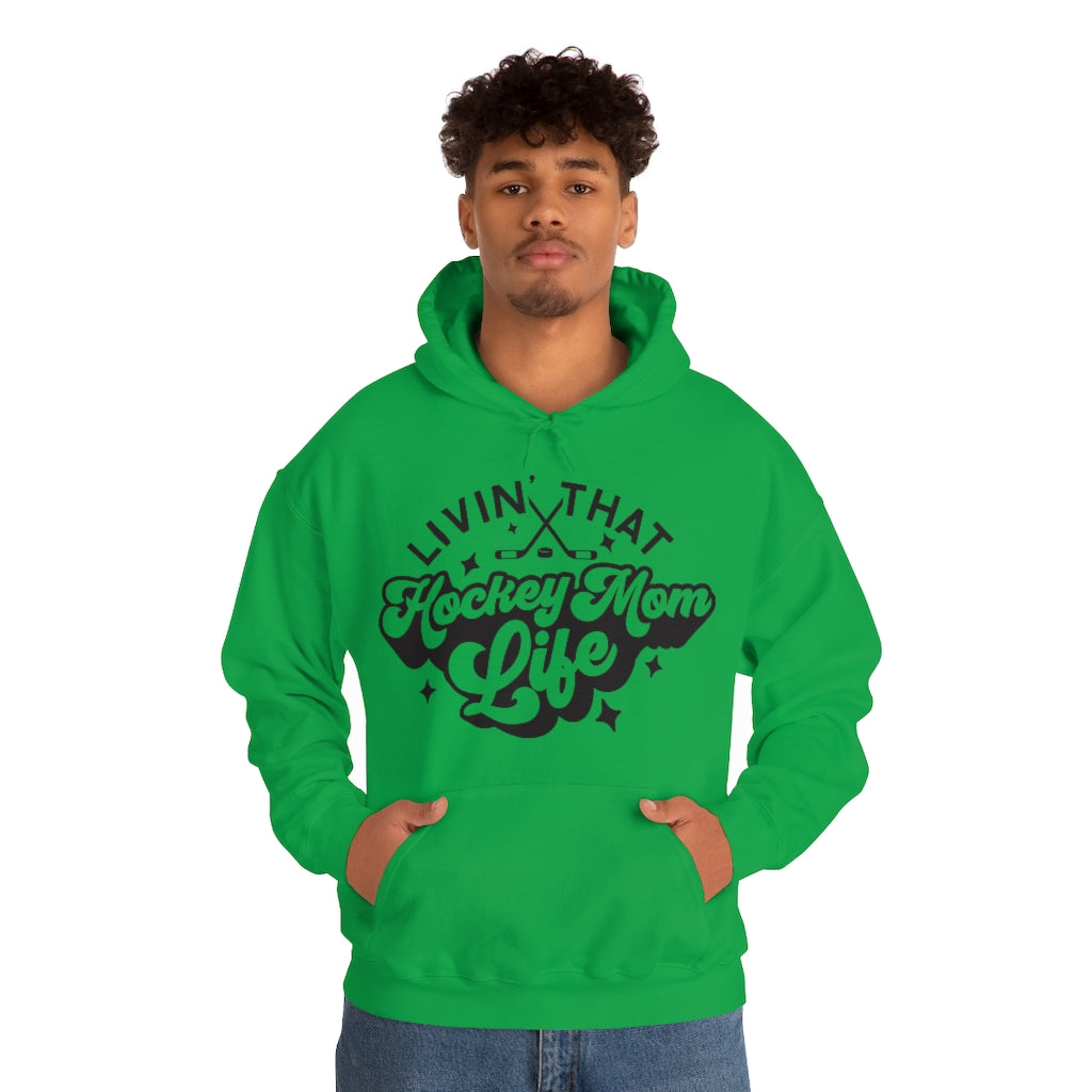 Living The Hockey Mom Life Hockey Mom Gifts: Retro Vintage Lettering Unisex Heavy Blend Hooded Sweatshirt