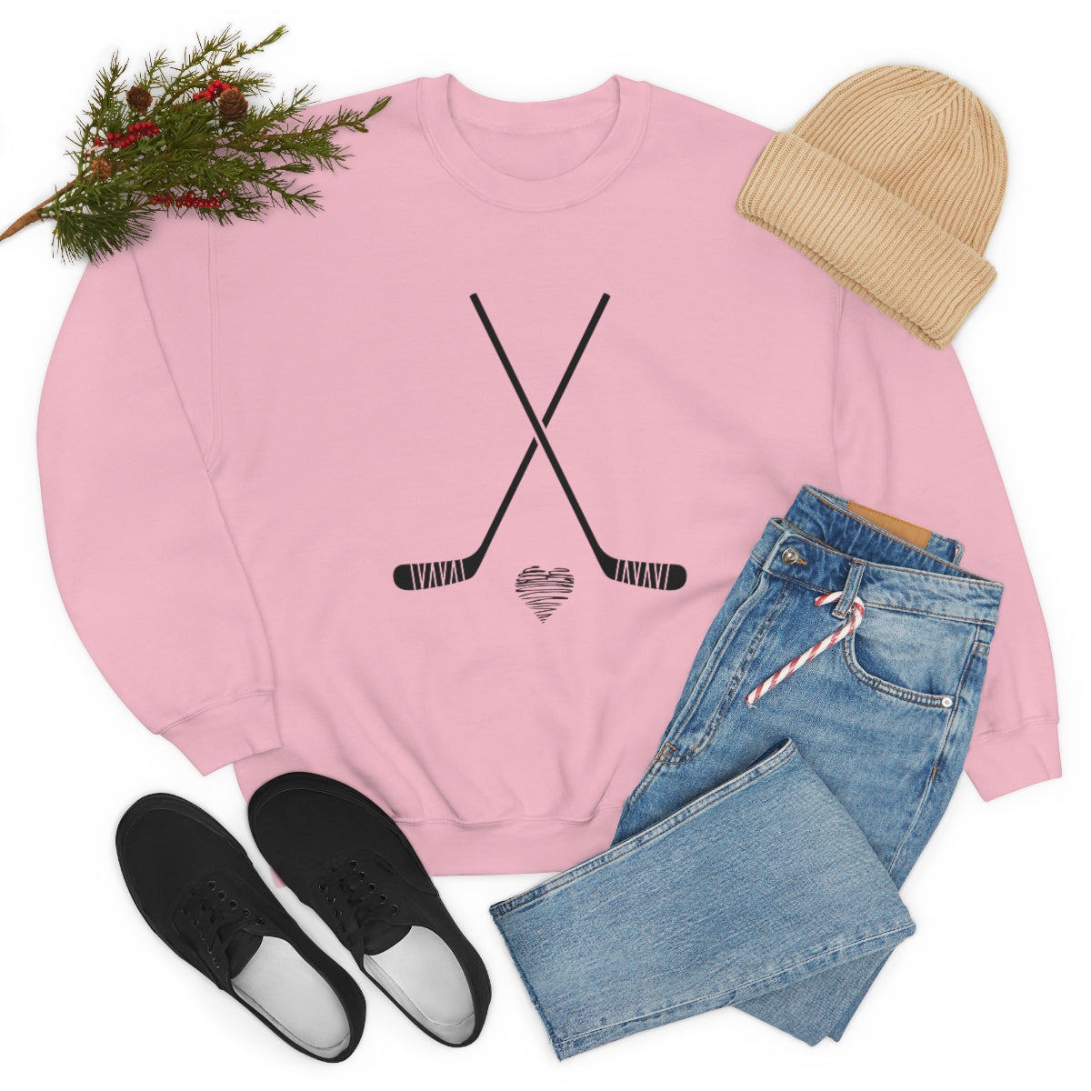 Hockey SweatShirt Heart Sticks | Hockey Mom Shirt | Hockey Sweatshirt | SweatShirt Women | Hockey Gifts | Sweaters for Women | Hockey Art