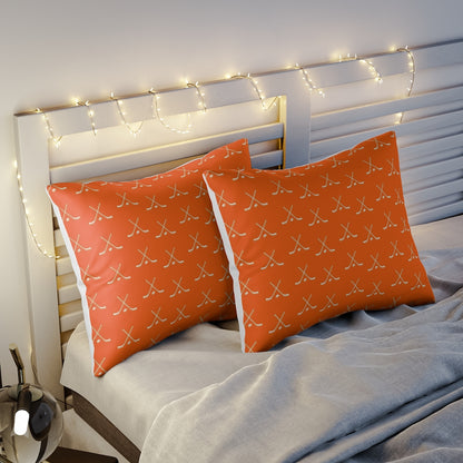 Hockey Lover Bedding - Pillow Sham Standard, Hockey Sticks, Boys Bedroom, Hockey Player Bedroom Decor Orange and White