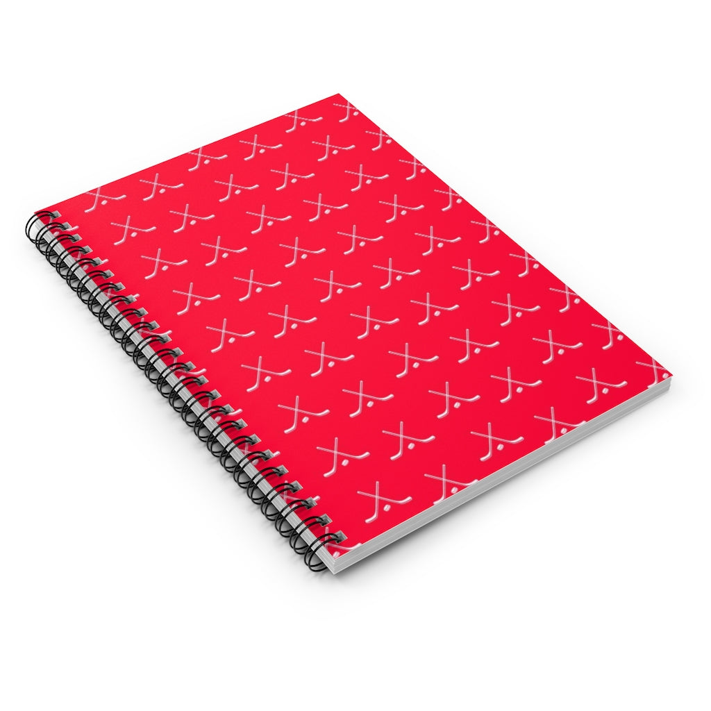 Hockey Lover Ruled Line Paper Spiral Notebook - Hockey Player, Team Mom, Red and White Graphic Hockey Gifts for Kids, Moms