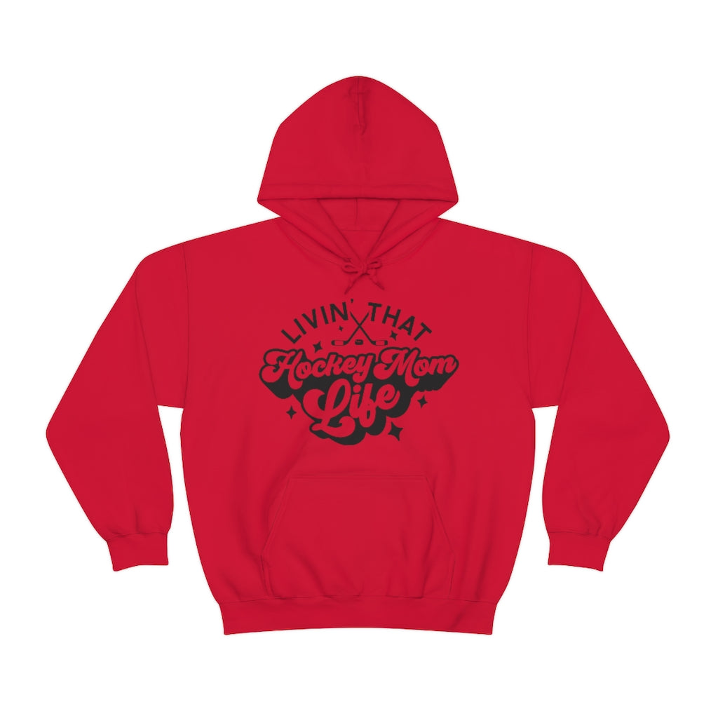 Living The Hockey Mom Life Hockey Mom Gifts: Retro Vintage Lettering Unisex Heavy Blend Hooded Sweatshirt