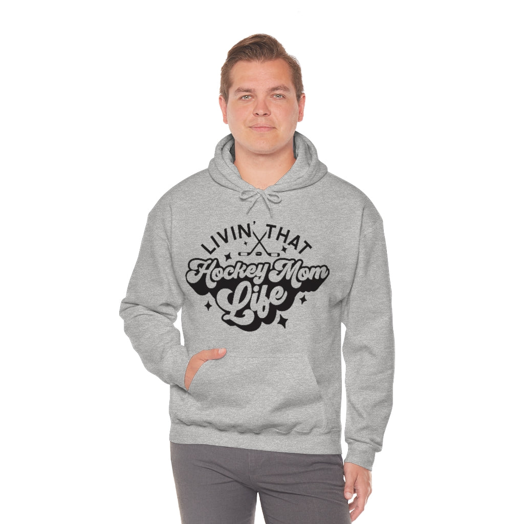 Living The Hockey Mom Life Hockey Mom Gifts: Retro Vintage Lettering Unisex Heavy Blend Hooded Sweatshirt