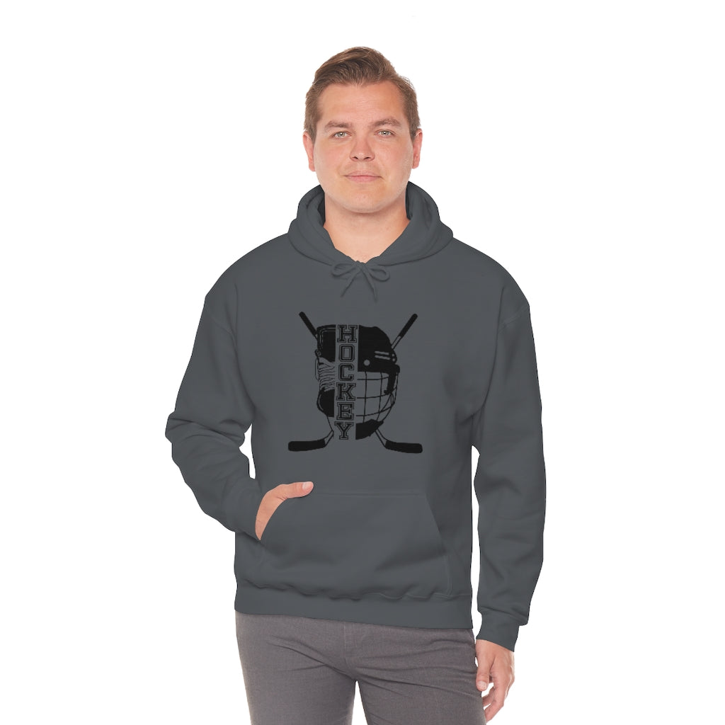 Hockey Player Gifts: Ice Skates Stick & Helmet, Retro Vintage Unisex Heavy Blend Hooded Sweatshirt