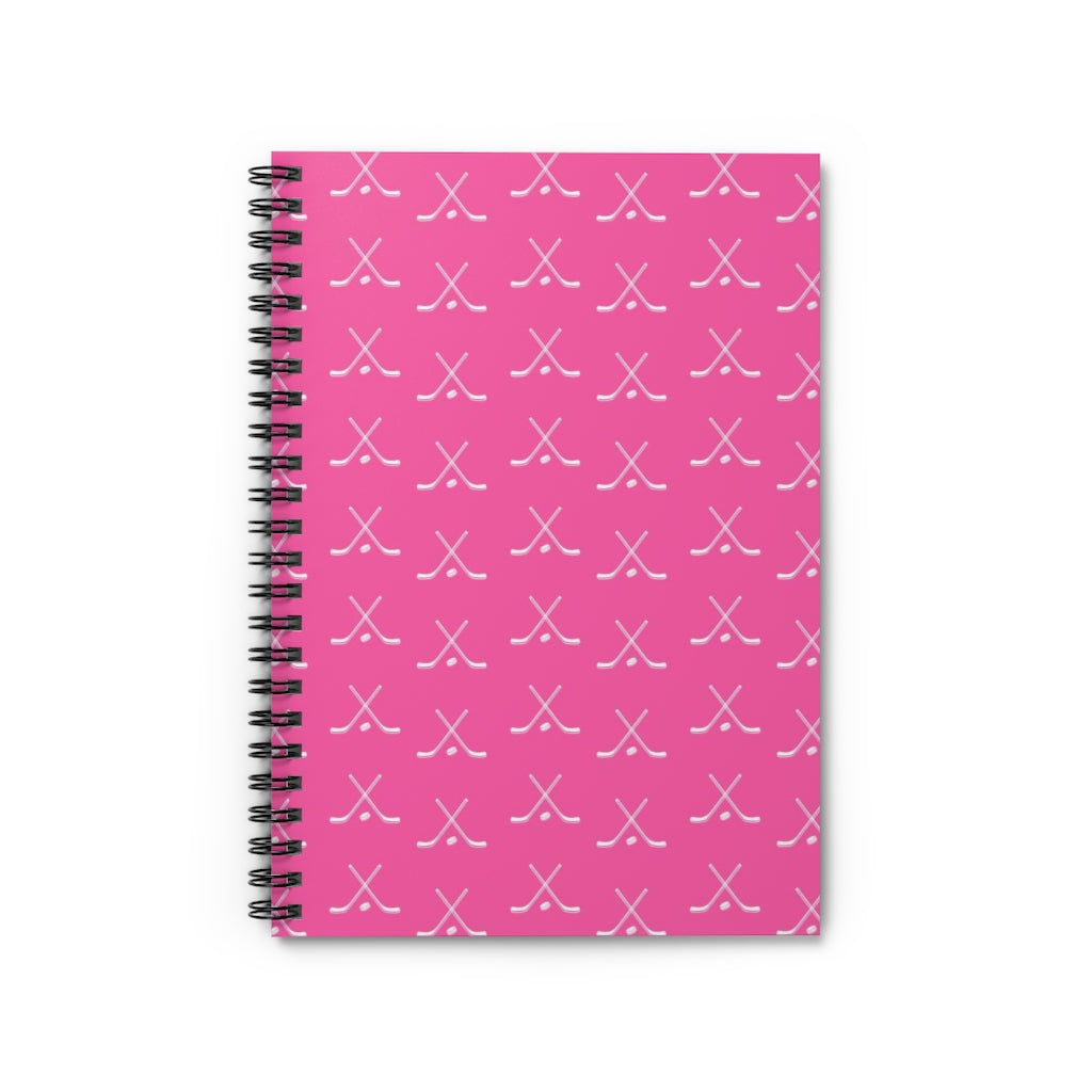 Hockey Lover Ruled Line Paper Spiral Notebook - Hockey Player, Team Mom, Pink and White Graphic Hockey Gifts for Kids, Moms