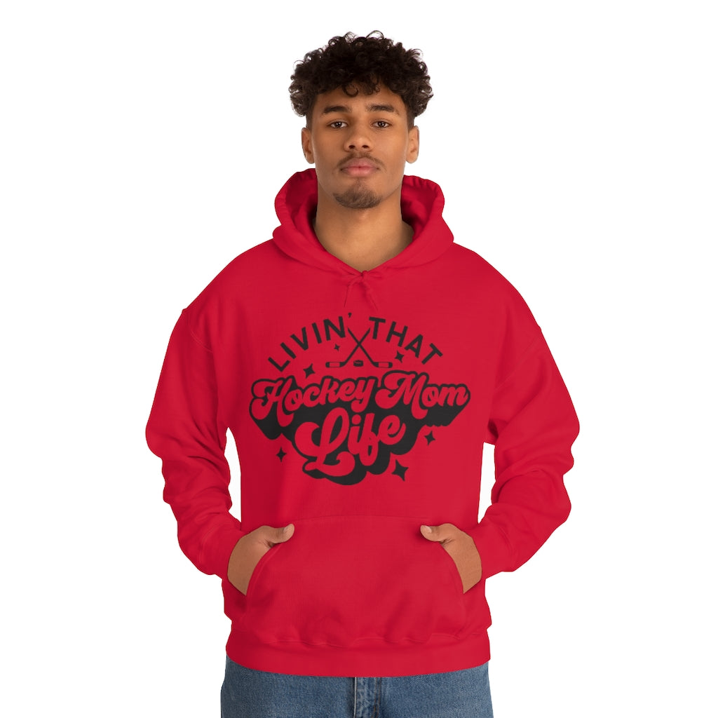 Living The Hockey Mom Life Hockey Mom Gifts: Retro Vintage Lettering Unisex Heavy Blend Hooded Sweatshirt